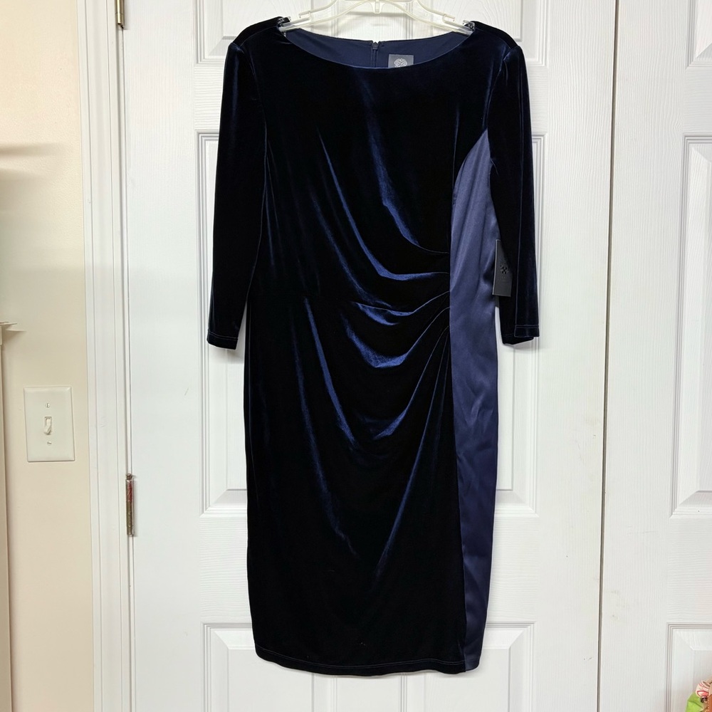 Vince Camuto Navy Blue Velvet Dress Sz 14 NWT